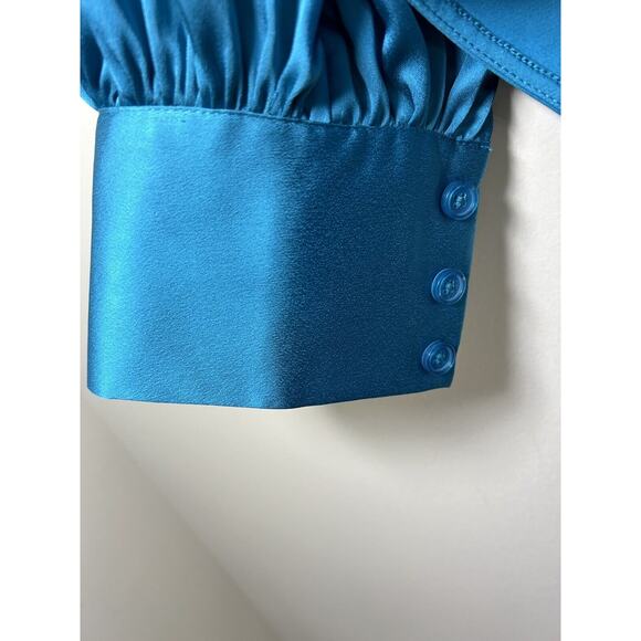 Sergio Hudson Teal Crossover Satin Bodysuit Womens Long Sleeve Blouse Sz XS - Picture 10 of 10